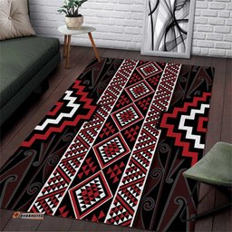 Red Tukutuku Pattern Aotearoa Area Rug Niho Taniwha and Puhoro Motifs LT7