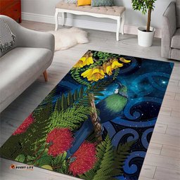 Tui Bird New Zealand Starry Sky Area Rug Maori Koru LT7