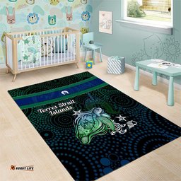 Torres Strait Islands Sea Turtle and Dhari Area Rug Oceanic Indigenous Dotwork Tribal Illustration TS04