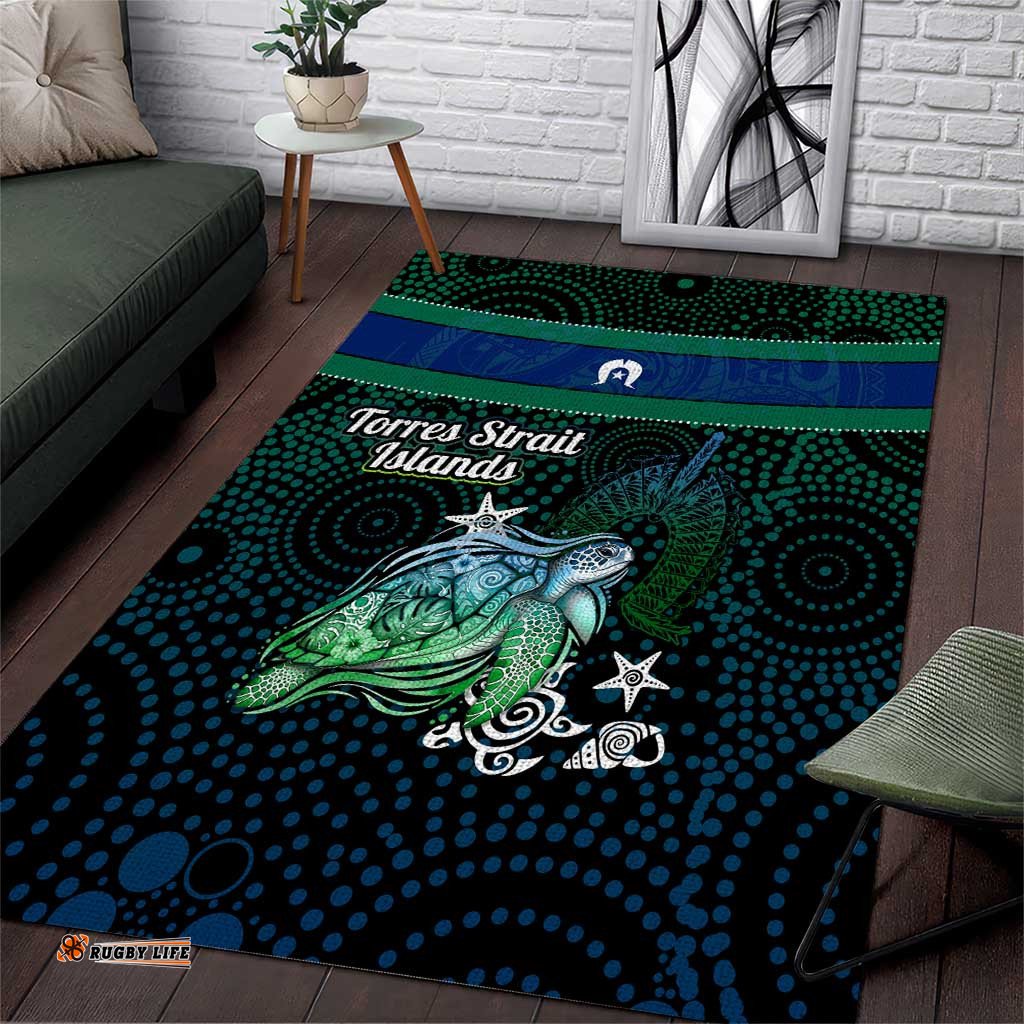 Torres Strait Islands Sea Turtle and Dhari Area Rug Oceanic Indigenous Dotwork Tribal Illustration TS04