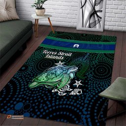 Torres Strait Islands Sea Turtle and Dhari Area Rug Oceanic Indigenous Dotwork Tribal Illustration TS04