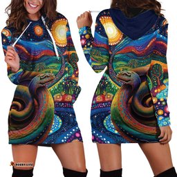 Aboriginal Dreamtime Rainbow Serpent Hoodie Dress LT9