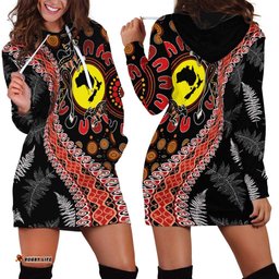 Aotearoa and Australia Hoodie Dress Maori Koru Ferns With Aboriginal Kangaroo LT03