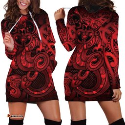 Aotearoa Maori Hei Tiki Hoodie Dress Whero Kowhaiwhai Puhoro Motif LT9