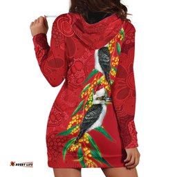 Aussie Kokaburra Golden Wattle Christmas Hoodie Dress Aboriginal Dots Painting Red Motif LT9