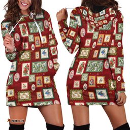 Aussie Birds Christmas La La Land Hoodie Dress Red Vintage Stamp Edition LT9