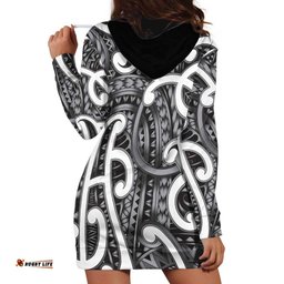 Aotearoa Maori Kowhaiwhai Hoodie Dress Kiwikiwi Puhoro and Patiki LT9