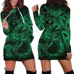 Aotearoa Maori Hei Tiki Hoodie Dress Kakariki Kowhaiwhai Puhoro Motif LT9