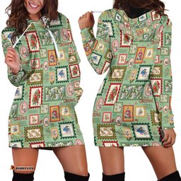 Aussie Birds Christmas La La Land Hoodie Dress Green Vintage Stamp Edition LT9