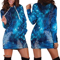 Aotearoa Taniko Matariki Hoodie Dress Cosmic Blue LT7