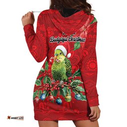 Aussie Green Budgerigar Hoodie Dress Aboriginal Inspired Christmas LT9