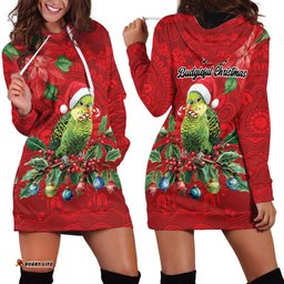 Aussie Green Budgerigar Hoodie Dress Aboriginal Inspired Christmas LT9