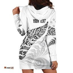 Aotearoa Personalized Lawn Bowls Maori Hoodie Dress New Zealand White Tribal Silver Fern LT7