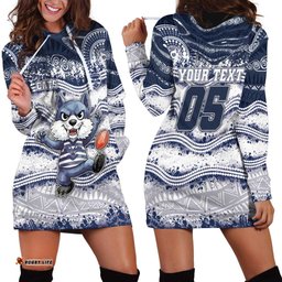 Custom Geelong Navy Hoodie Dress Playful Cat Kicking Ball DT05