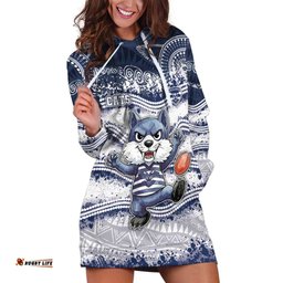 Custom Geelong Navy Hoodie Dress Playful Cat Kicking Ball DT05