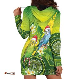Budgerigar Australia Christmas Hoodie Dress Budgies Golden Wattle Aboriginal Green LT14