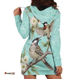 Australia Red Wattlebird Hoodie Dress Eucalyptus Alba Indigenous Art LT14
