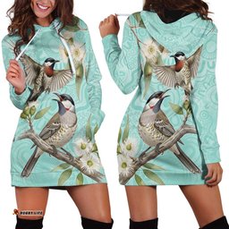 Australia Red Wattlebird Hoodie Dress Eucalyptus Alba Indigenous Art LT14