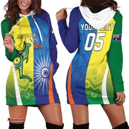 Custom Australia And India Cricket Hoodie Dress Ashoka Chakra With Aboriginal LT05