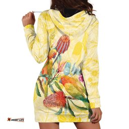 Birds and Floral Aussie Lorikeet Hoodie Dress Pastel Yellow LT7