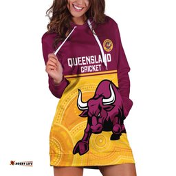 Custom Australia Queensland Cricket Hoodie Dress Go Bulls - Aboriginal Art LT14