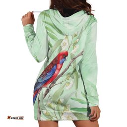 Australia Crimson Rosella Hoodie Dress Platycercus Elegans Eucalyptus Alba Watercolor LT14