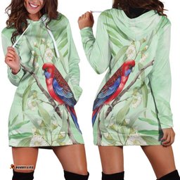 Australia Crimson Rosella Hoodie Dress Platycercus Elegans Eucalyptus Alba Watercolor LT14