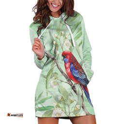 Australia Crimson Rosella Hoodie Dress Platycercus Elegans Eucalyptus Alba Watercolor LT14