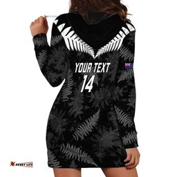 Custom New Zealand Silver Fern Football Hoodie Dress Go Aotearoa Grunge Black LT14