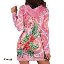 Breast Cancer Pink Cockatoo Hoodie Dress Australia Indigenous Watercolor Glaze LT7
