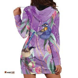 Australia Epilepsy Awareness Hoodie Dress Purple Fairy Wren with Eucalyptus Flowers LT7