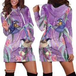 Australia Epilepsy Awareness Hoodie Dress Purple Fairy Wren with Eucalyptus Flowers LT7