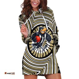 Collingwood Football Club Hoodie Dress Indigenous Monochrome Dot Art Mascot Style TS04