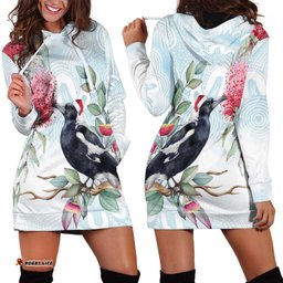 Australia Magpie Christmas Hoodie Dress Eucalyptus Aboriginal Watercolor Stylized LT14