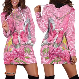 Australia Pink Galah Hoodie Dress Rose-breasted Cockatoo Waratah Indigenous Art LT14