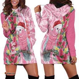 Australia Pink Galah Christmas Hoodie Dress Falalalala Galalah Bottlebrush Aboriginal Art LT14