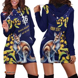 Blue Kangaroo and Golden Wattle Personalised Hoodie Dress Happy Australia Day 6 January LT9