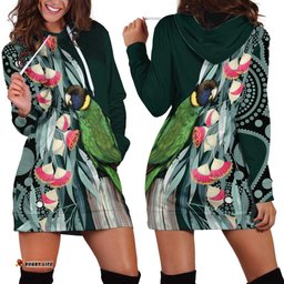 Australian Ringneck Parrot Hoodie Dress Barnardius Zonarius Eucalyptus Flowers Aboriginal Art LT14