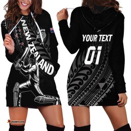 Custom New Zealand Cricket Hoodie Dress Maori Kiwi Black Fern LT01