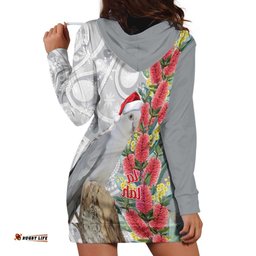 Blue Galah Mutation Christmas Australia Hoodie Dress Falalalala Galalah Bottlebrush Grey Aboriginal Art LT14