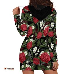 Australia Waratah Flannel Flower Hoodie Dress Aussie Native Flowers Seamless Stylized LT14