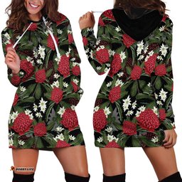 Australia Waratah Flannel Flower Hoodie Dress Aussie Native Flowers Seamless Stylized LT14