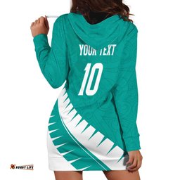 Custom New Zealand Cricket Hoodie Dress Kiwi Birds Haka Dance Turquoise Fern Sporty Style LT03