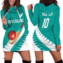 Custom New Zealand Cricket Hoodie Dress Kiwi Birds Haka Dance Turquoise Fern Sporty Style LT03