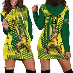 Custom Australia Cricket Hoodie Dress Aussie Baggy Greens - Kangaroo Mascot Style LT14