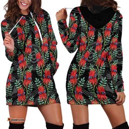 Australia Sturt's Desert Pea Hoodie Dress Aussie Native Flowers Indigenous Art LT14