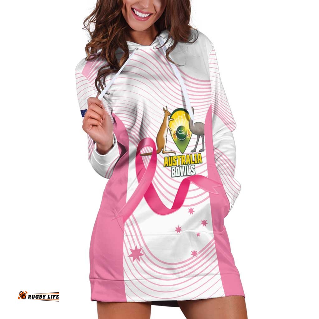 Custom Bowls Australia Breast Cancer Hoodie Dress Pink Ribbon Curve Sporty LT14