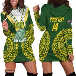 Custom Avaiki Cook Islands Rugby Hoodie Dress Kuki Airani Tatau Green LT14