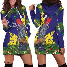 Australia Gang-gang Cockatoo Christmas Hoodie Dress Callocephalon Fimbriatum Golden Wattle Blue LT14