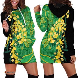 Australia Golden Wattle Hoodie Dress Aussie Native Flowers Indigenous Art LT14